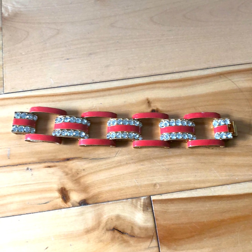 J.Crew Bracelet Orange Lacquer and Rhinestones